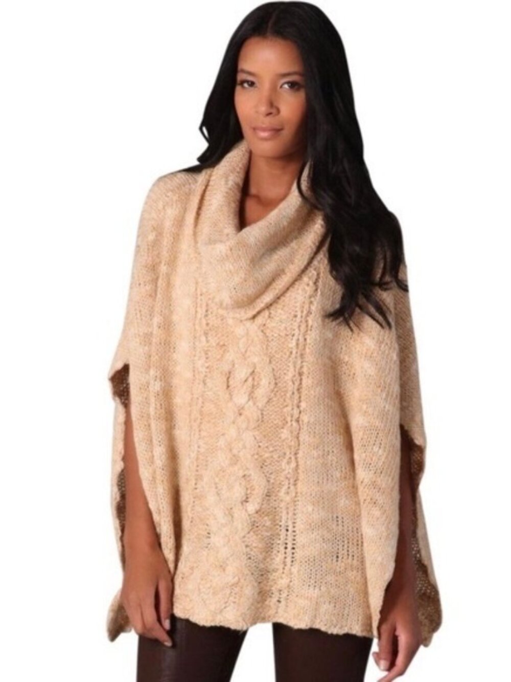 Free People Tan Cowlneck Sweater Poncho xs